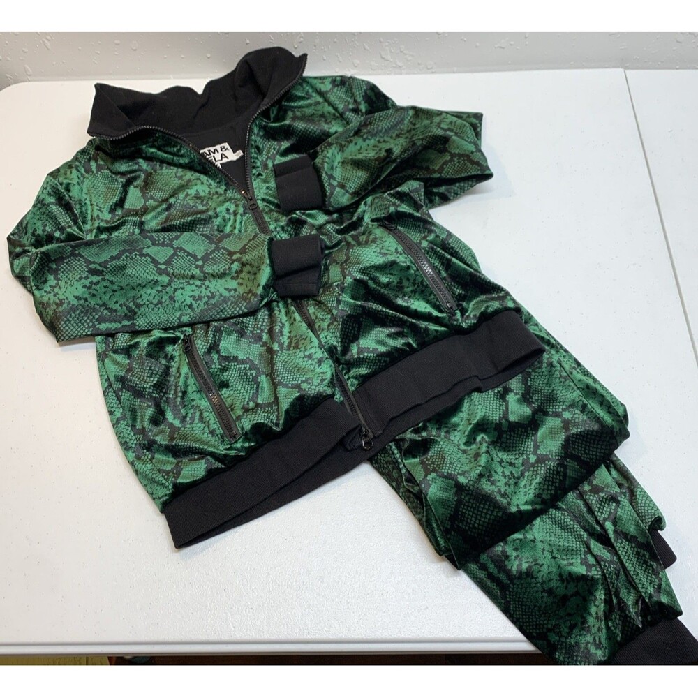 Pam & Gela Track Suit Womens M/L Snake Print Velour Jacket Pant Set Hip Core